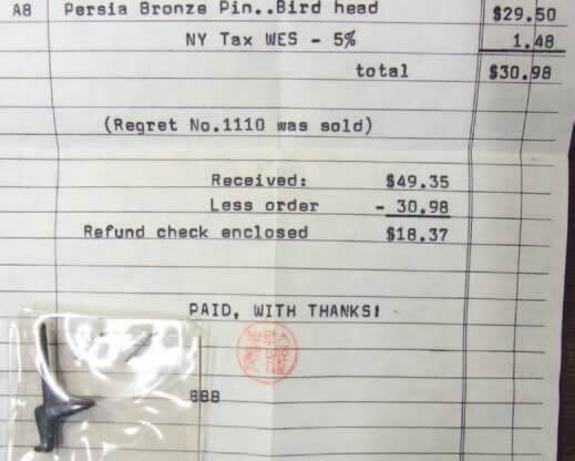 bronze pin receipt